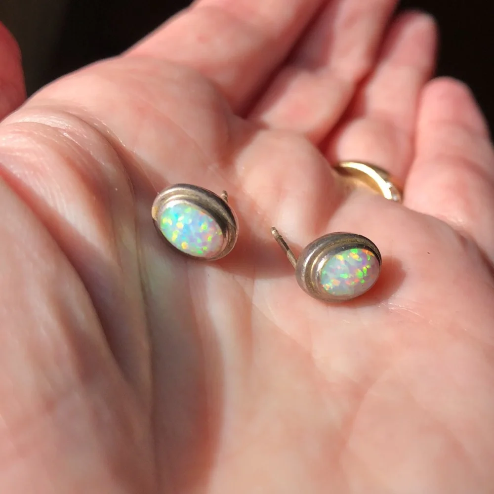 Sterling Silver Opal Earrings Posts (No Backs) - Picture 14 of 17